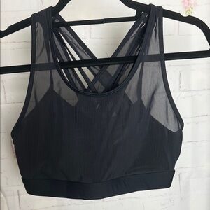 Fabletics Black Mesh Strappy Crop Sports Bra